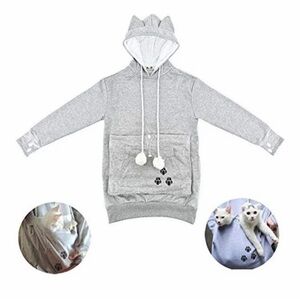 Women’s Pouch Hoodie Big Kangaroo Little Pet Dog Cat Carrier Sweatshirt- Medium